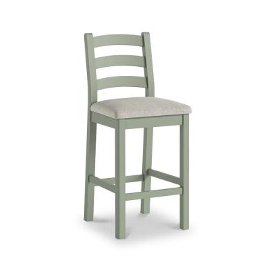 2 X Salcombe Sage Oak And Beige Fabric Ladder Back Bar Stool