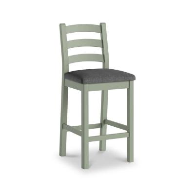 2 X Salcombe Sage Oak And Charcoal Fabric Ladder Back Bar Stool