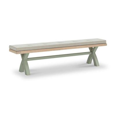 Salcombe Sage Oak And Beige Fabric Dining Bench With Cross Leg