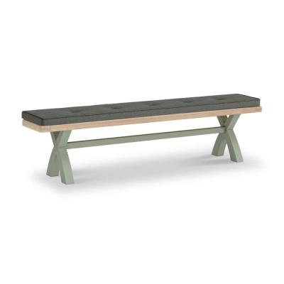Salcombe Sage Oak And Charcoal Fabric Dining Bench With Cross Leg