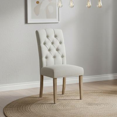 Normandy Dining Chair - Set of 2 - Natural Fabric Button Back