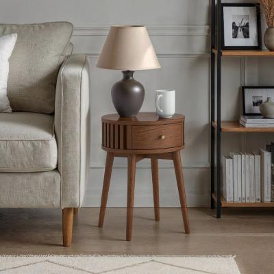Soho Side Table - 1 Drawer - Slatted Round - Dark Oak