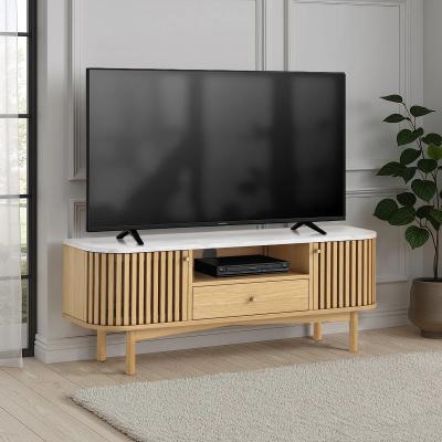 Soho Oak TV Unit - 130cm - Slatted Storage - White Marble Top