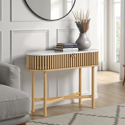 Soho Oak Console Table - 2 Door - Oval Slatted - White Marble Top