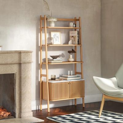Soho Oak Bookcase - 2 Door - Slatted - White Marble Top