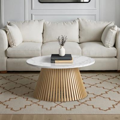 Soho Oak Coffee Table - Slatted Round - White Marble Top