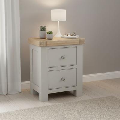 Salcombe Bedside Cabinet - 2 Drawer - Grey Oak