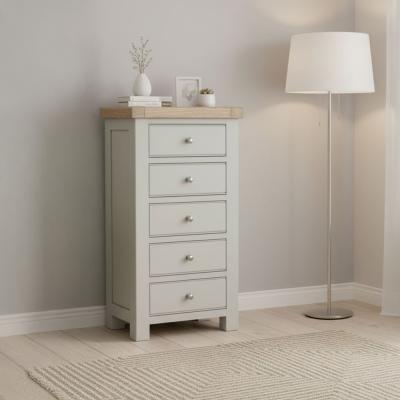 Salcombe Chest - 5 Drawer Tallboy - Grey Oak