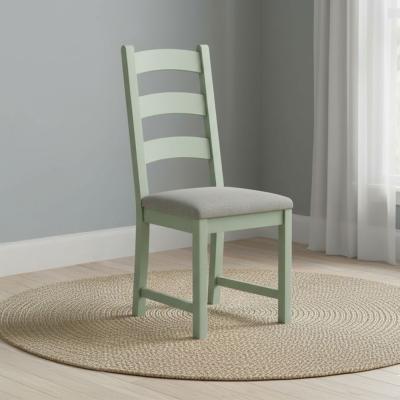 Salcombe Dining Chair - Set of 2 - Ladder Back - Sage Oak - Grey Fabric