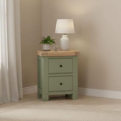 Salcombe Bedside Cabinet - 2 Drawer - Sage Oak