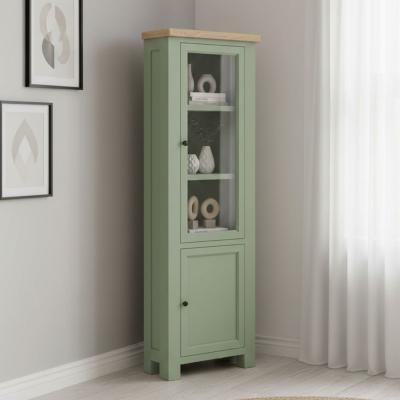 Salcombe Corner Narrow Display Cabinet - Sage Oak