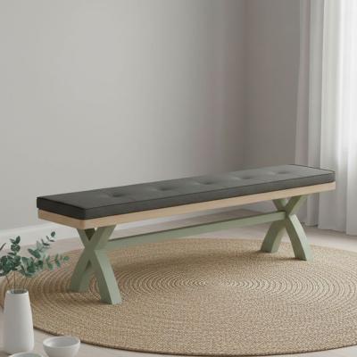 Salcombe Dining Bench with Cross Leg - Sage Oak - Charcoal Fabric