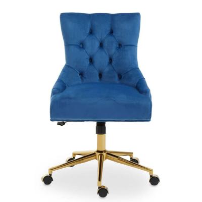 Anita Office Chair - Blue Velvet with Gold Base