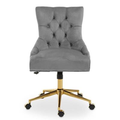 Anita Office Chair - Grey Velvet with Gold Base