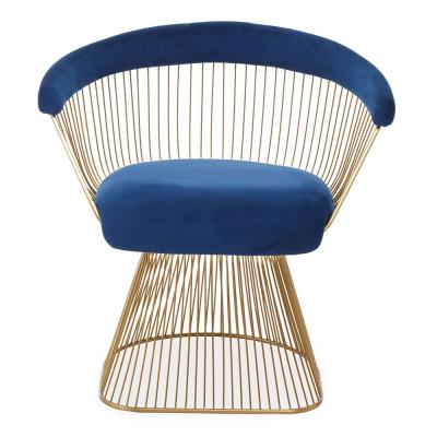 Anzio Chair - Navy Blue Velvet Fabric with Brushed Gold Base