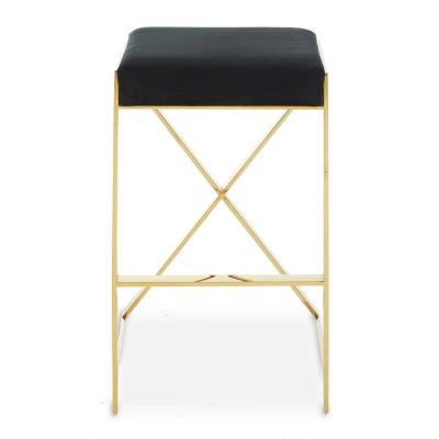 Azalea Barstool - Set of 2 - Black Velvet Fabric with Gold Metal