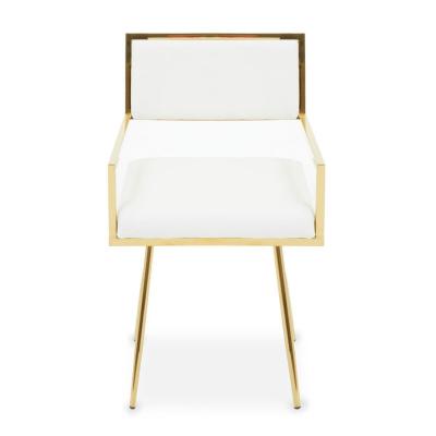 Azalea Dining Chair - Set of 2 - Ivory Faux Leather with Gold Metal Frame