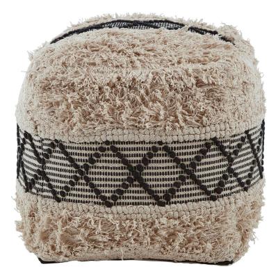 Cefena Pouffe - Black and White Fabric - Square - Shaggy
