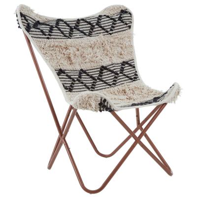 Cefena Butterfly Chair - White and Black Fabric with Rose Gold