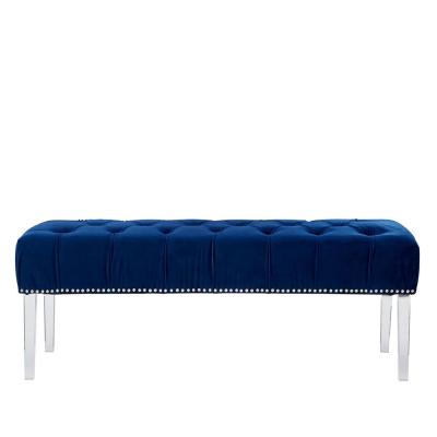 Clarence Bench - Blue Velvet Fabric - with Button Tufted Design