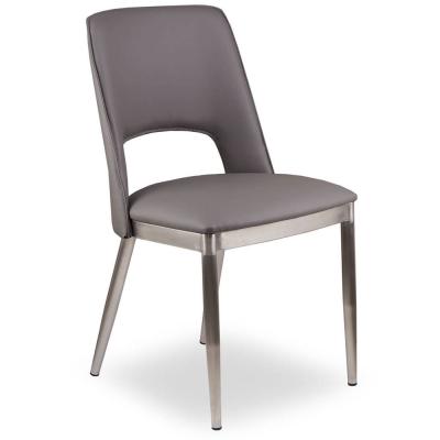 Gilden Dining Chair - Set of 2 - Grey Faux Leather with Silver Metal Legs