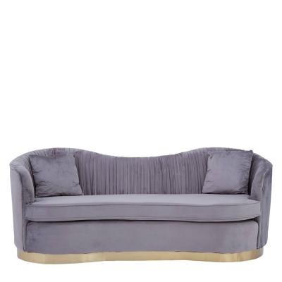 Franza Pleated Grey Velvet Fabric 3 Seater Sofa
