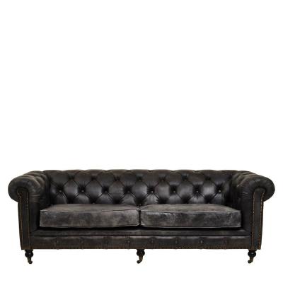 Hoxton Sofa - Chesterfield - 3 Seater - Dark Grey Leather