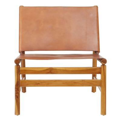 Kendari Chair - Brown Leather with Teak Wood - Backrest