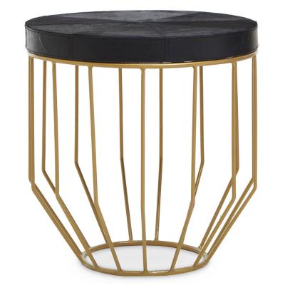 Kensington Townhouse Side Table - Round - Black Faux Fur with Gold Metal