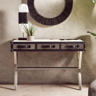 Kensington Townhouse Console Table - 3 Drawer - Black and White Leather