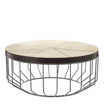 Kensington Townhouse Coffee Table - Round - Beige Faux Fur with Metal