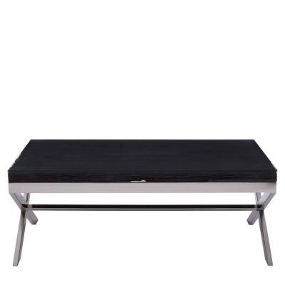 Kerala Coffee Table - Black Glass with Silver Cross Base