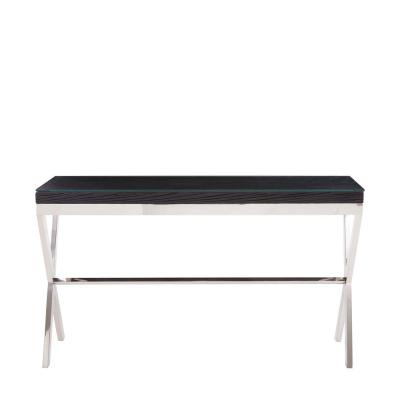 Kerala Console Table - Black Glass with Silver Cross Base