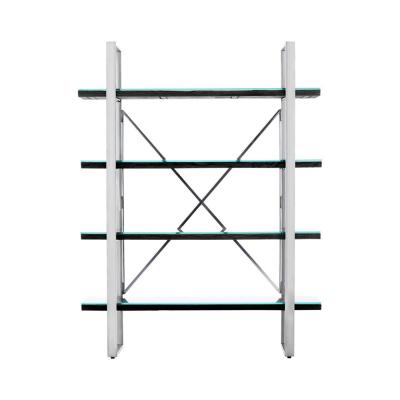 Kerala Shelving Unit - Open - Black Glass with Silver Metal