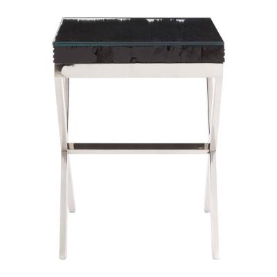 Kerala Side Table - Square - Black Glass with Silver Cross Base