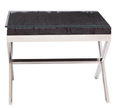 Kerala End Table - Square - Black Glass with Silver Cross Base