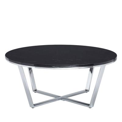 Allure Coffee Table - Round - Black Marble Effect - Chrome Base