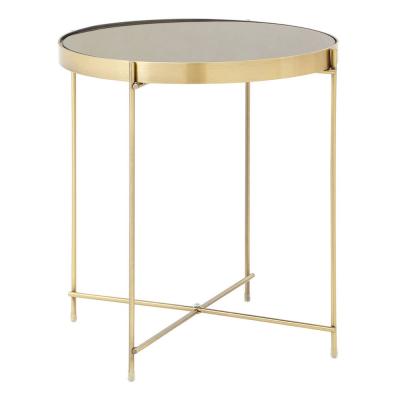 Allure Black Mirrored Round Side Table with Gold Legs