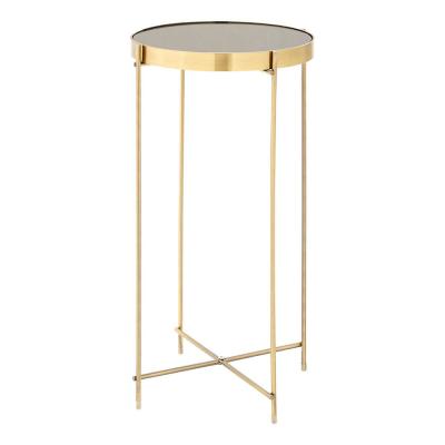 Allure Black Mirrored Tall Round Side Table with Rose Gold Legs
