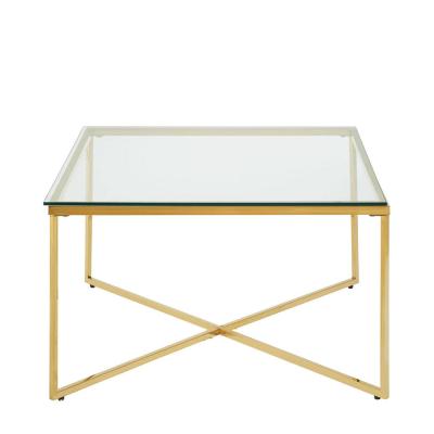 Allure Coffee Table - Square - Clear Glass - Gold Cross Base