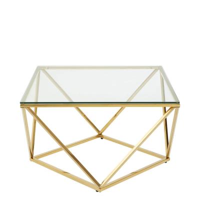Allure Coffee Table - Square - Clear Glass - Gold Twisted Base