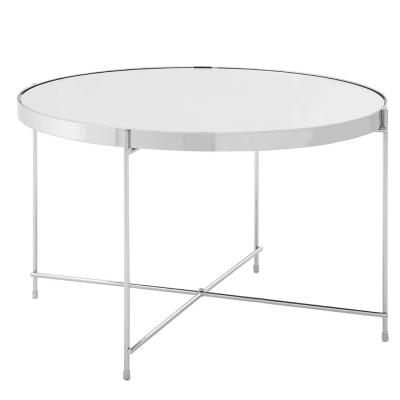 Allure Clear Mirrored Round Large Side Table with Chrome Legs