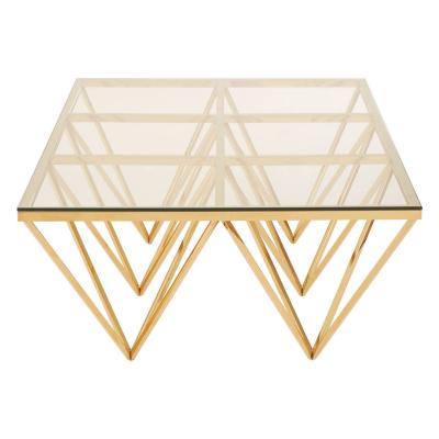Allure Coffee Table - Glass - Gold Spike Triangle Base