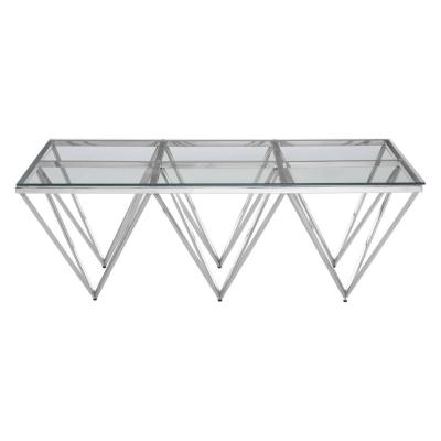 Allure Coffee Table - Glass - Silver Spike Triangle Base