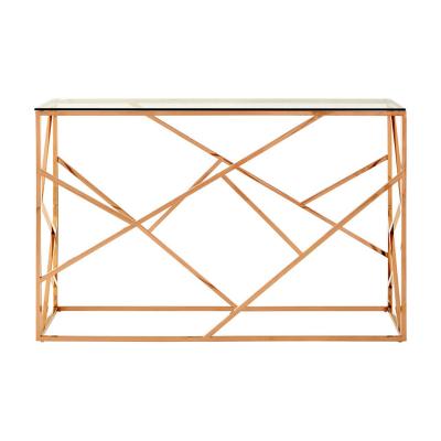 Allure Glass Console Table with Rose Gold Geometric Base