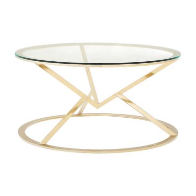 Allure Coffee Table - Round - Glass - Champagne Gold Corseted Base