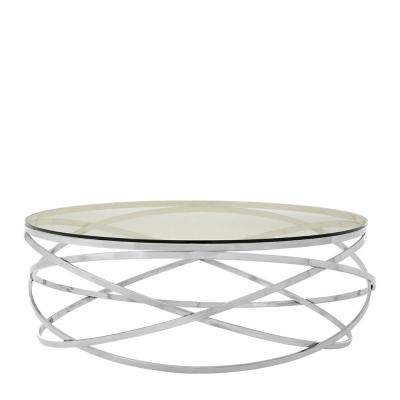 Allure Coffee Table - Round - Clear Glass - Silver Swirl Base