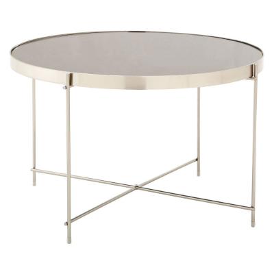 Allure Grey Mirrored Large Round Side Table with Chrome Legs