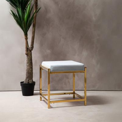 Allure Stool - Powder Blue Velvet Fabric - Gold Legs