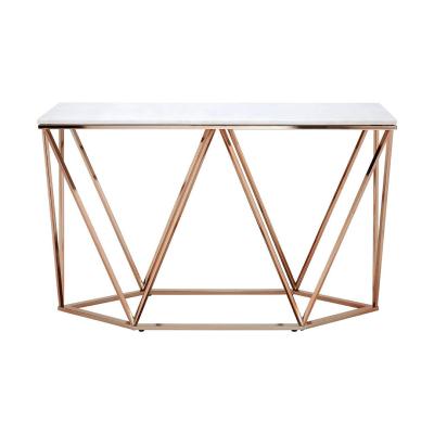 Allure White Faux Marble Console Table with Champagne Gold Base